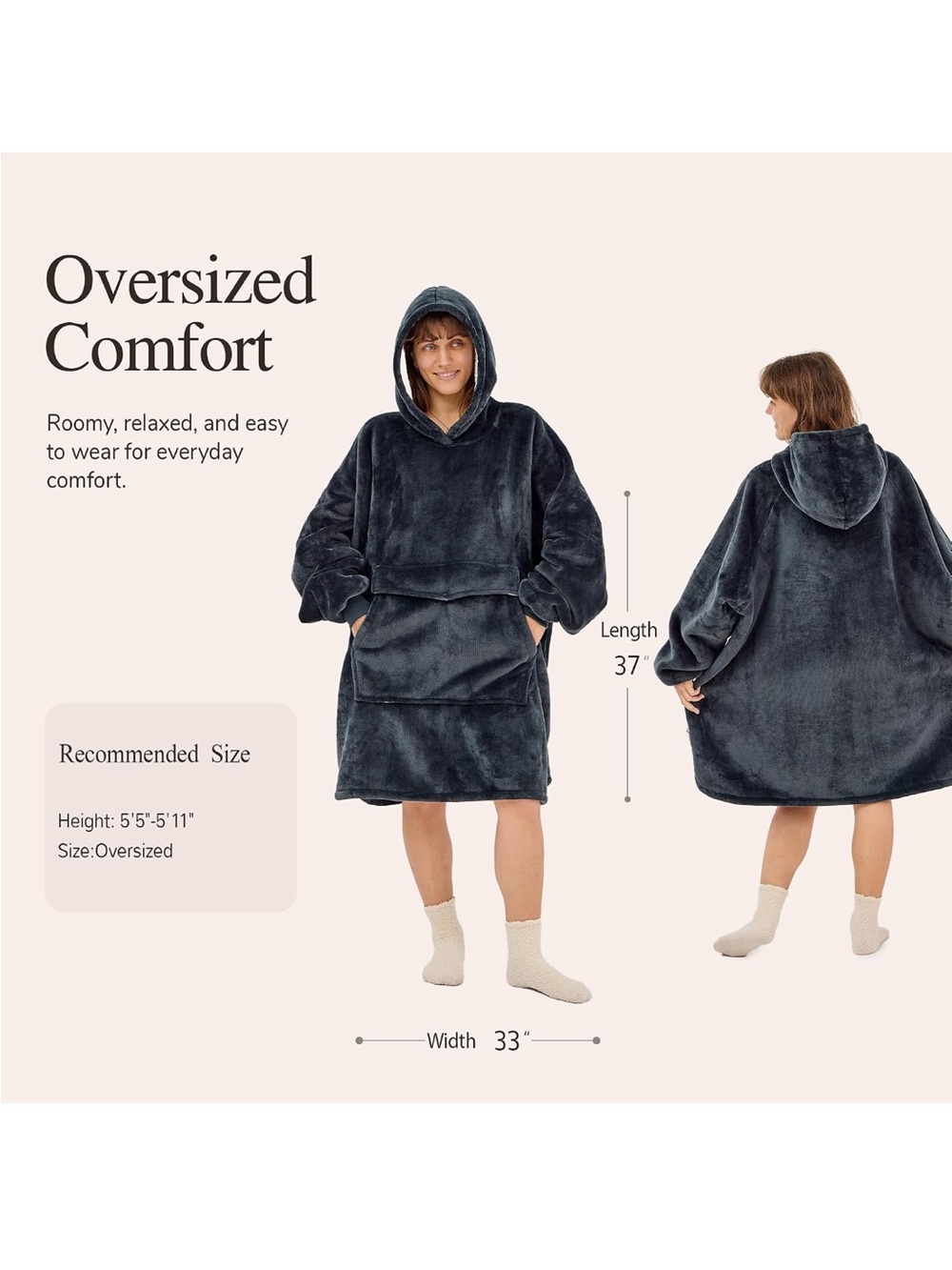 Oversized Plush Hooded Robe Dress - Charcoal Cozy
